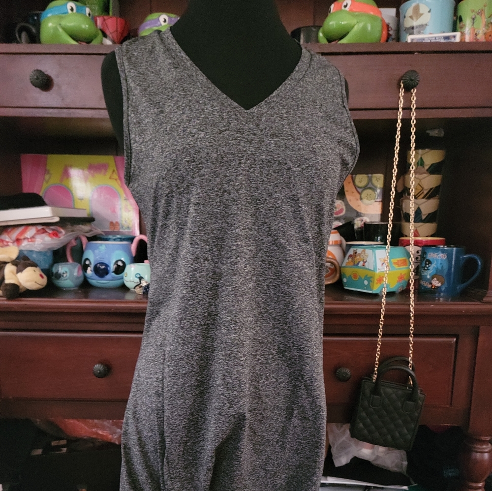 Black  Gray Twist Knot Sleeveless V Neck Shift Mini Dress